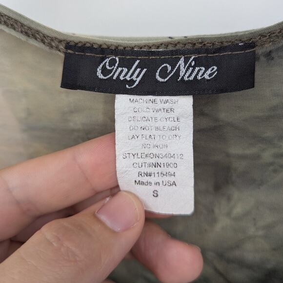 Y2K Only Nine Blue Green Floral Abstract Mesh Small Top Boho Y2K Sheer Print - Picture 3 of 3